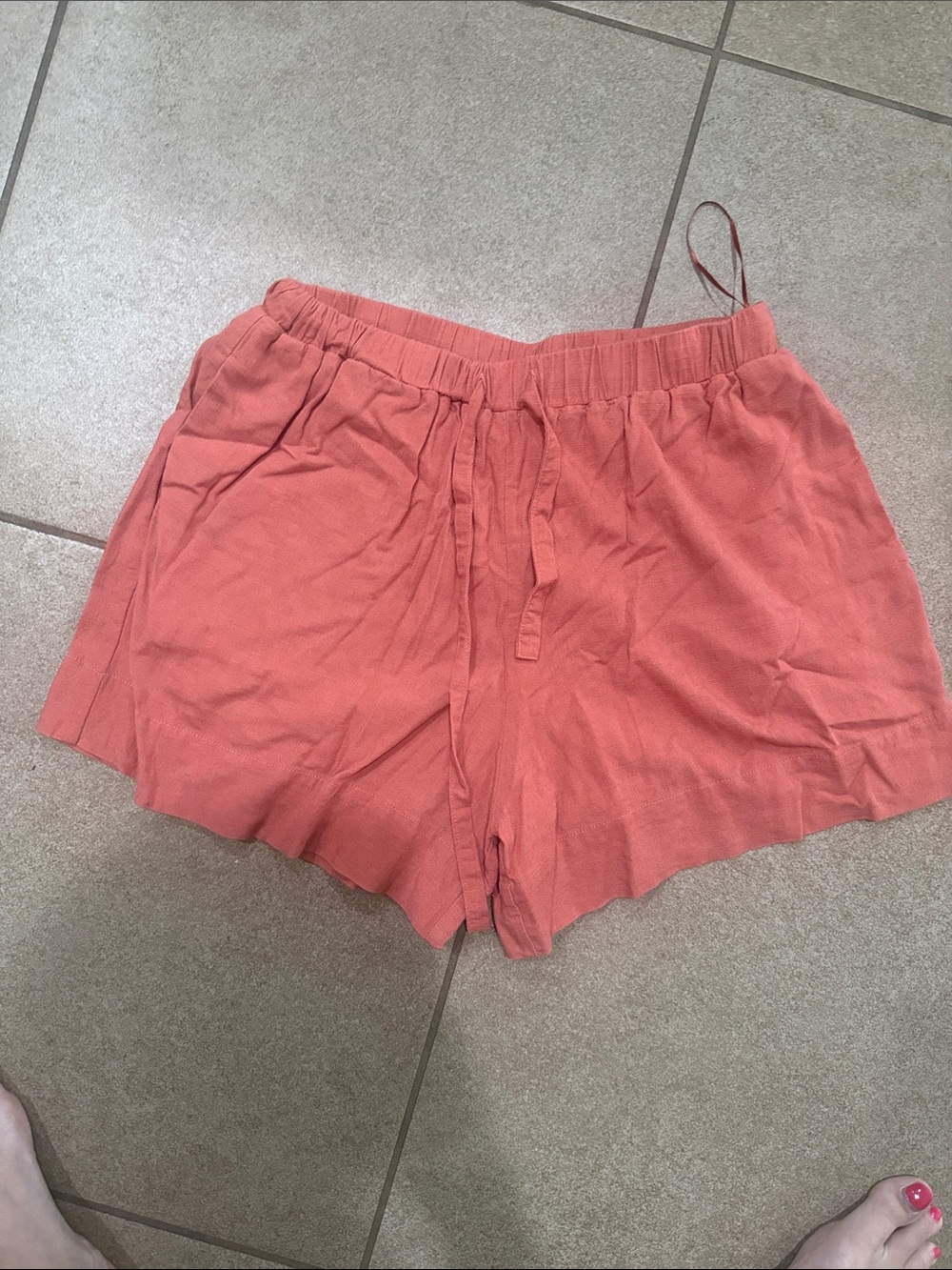 Amalli Talli linen Drawstring Shorts in Coral